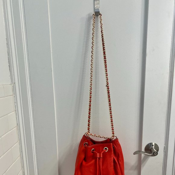 Rebecca Minkoff Red Leather Bucket Bag with Chain Strap - Picture 8 of 9